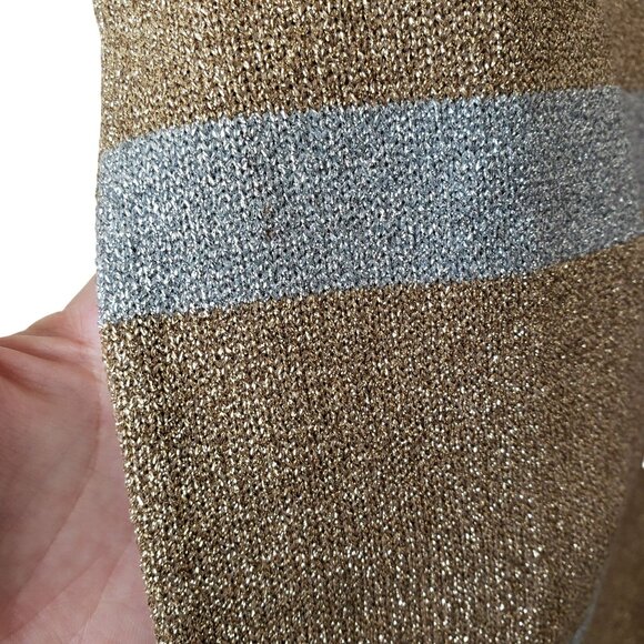 Paco Rabanne Gold Silver Stripe Metallic Knit Maxi Skirt Side Slit Glam Resort - Picture 9 of 14